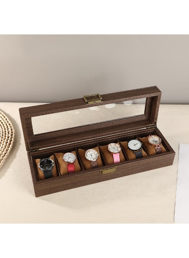BaytEasy Premium Wooden 6-Compartment Watch Box, Detachable, Elegant Glass-Lid Display Case, The Perfect Gift Organizer for Watches, Jewelry and Accessories (39*12*9 cm). - Image 1